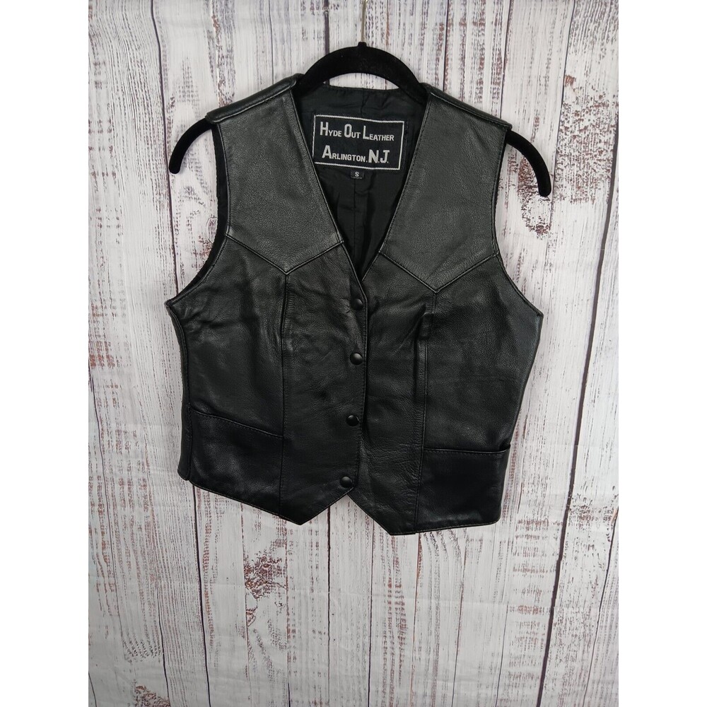 Hyde Out Womens Vest Women's Small  Leather Motorcycle Pins